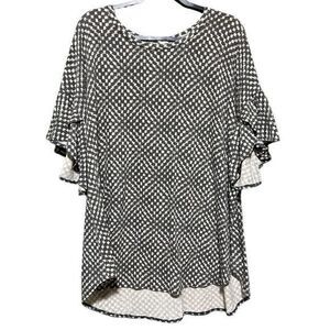 Women's Patterned‎ Ruffle Short Sleeve Top Plus Size 3X Black/White
